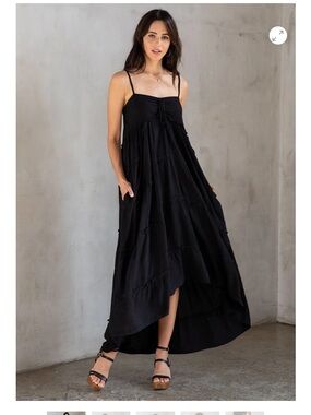 Love Stitch Black High-Low Spaghetti Strap Maxi Dress